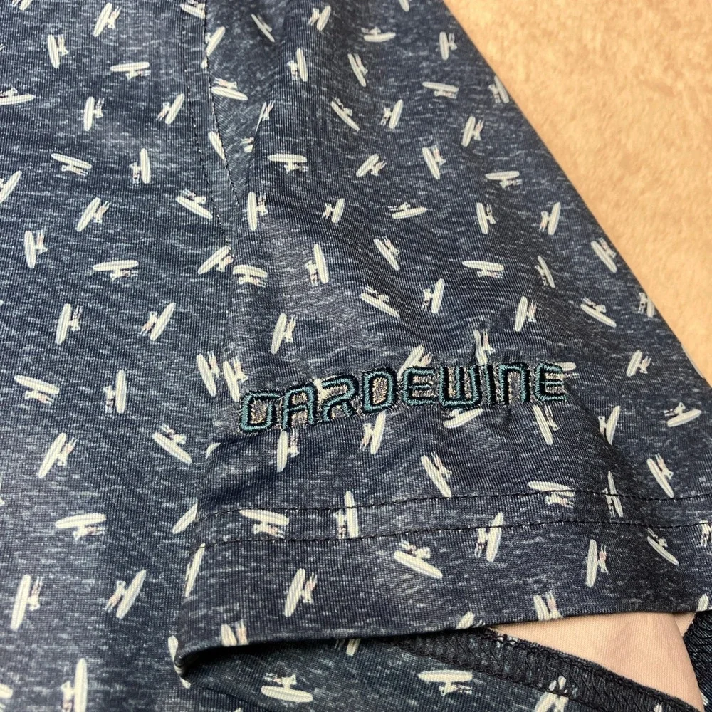 Johnnie-O Polo Shirt Airplane Print Performance Stretch Navy Blue Mens Large